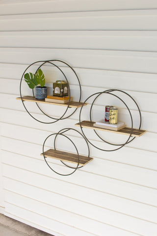 Recycled Wood and Metal Round Shelves (set of 3)