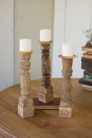 Assorted Reclaimed Wooden Banister Candle Sticks (set of 3)