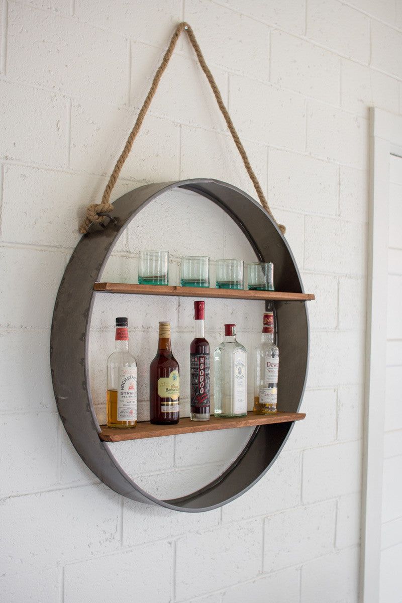 Circle Iron and Wood Hanging Wall Shelf