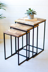 Nesting Mango Wood and Metal Tables (set of 3)
