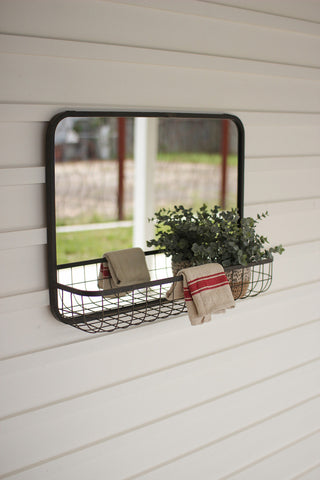 Rectangle Mirror with Wire Shelf