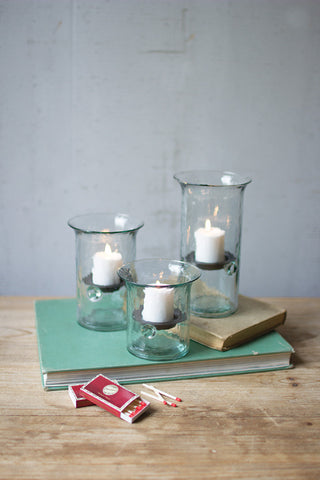 Recycled Glass Votive Cylinders (set of 3)