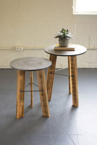 Recycled Wood Side Table with Metal Top (set of 2)