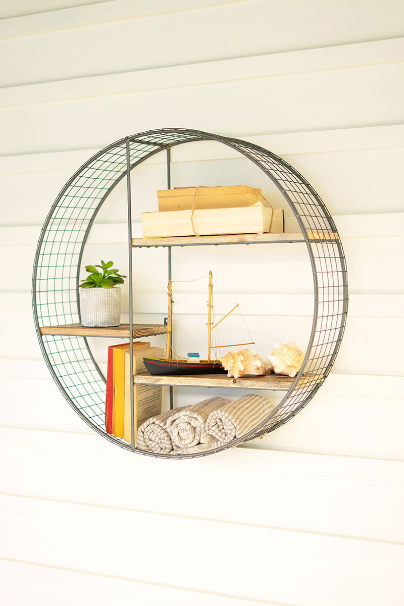 Round Wire Mesh and Recycled Wood Shelf