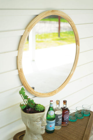 Round Natural Wood Mirror