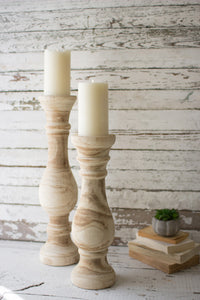 Hand Carved Wooden Candle Stands (set of 2)