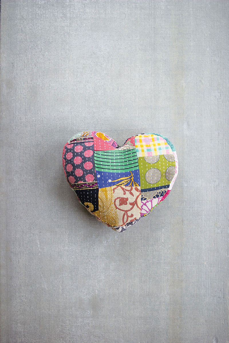 Heart Kantha Pillow