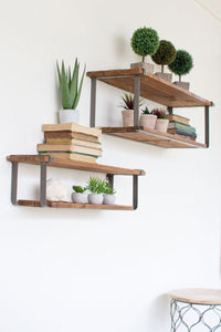 Recycled Wood and Metal Shelves (set of 2)